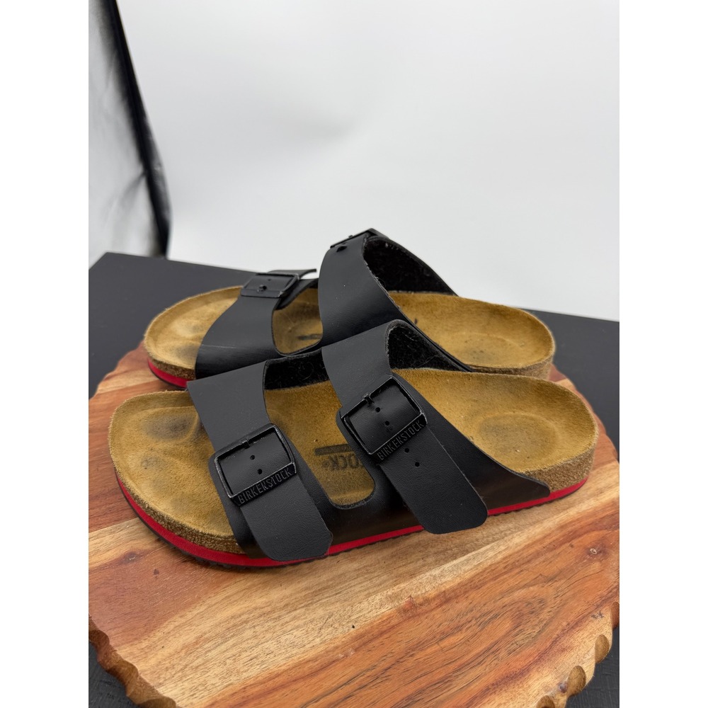Birkenstock Arizona Sandals Men 10 41 Black Birko-Flor super grip Red Sole Slide